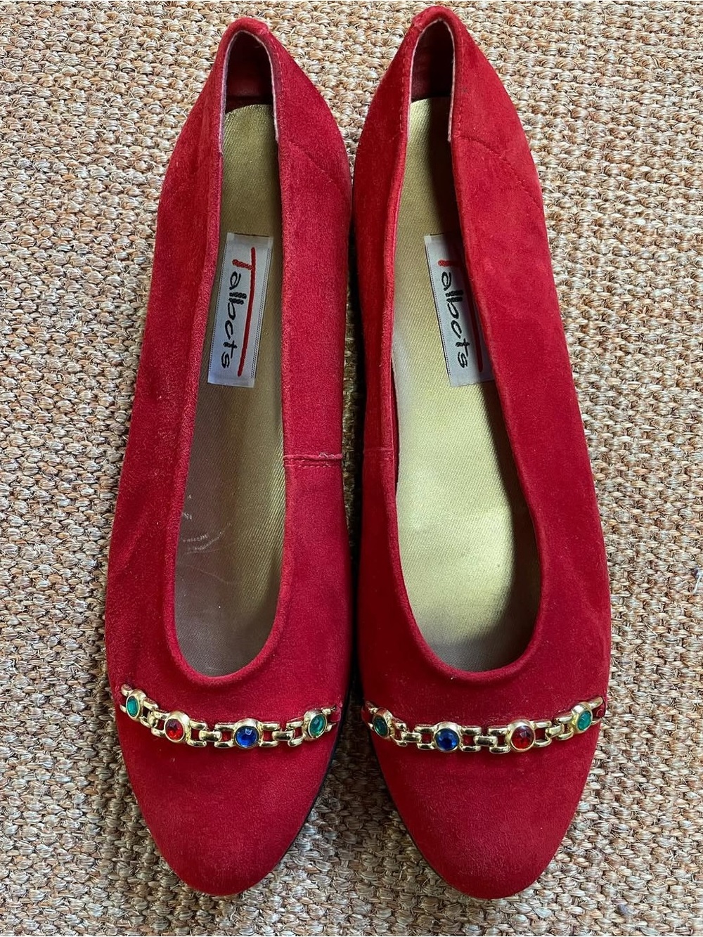 Talbots Red Suede Jeweled Chain Flats